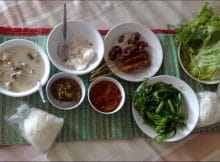 Dtom Kha Gai, Khao Soi, Khao Neeyow, Prik Ong, Prik Bon, Grilled Chicken, Various Vegetables